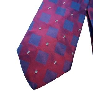Tie Rack Mens Silk Necktie Burgundy Blue Geometric Square Made in Italy Classic